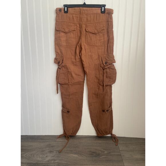 Free People Pants Women's Size 4 Orange/Brown Cargo Gauze 100% Cotton, y2k - Picture 5 of 6